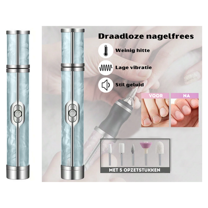 Trendmix Draadloze Elektrische Nagelvijl Nagelfrees Met 5 Bitjes Blauw - 4 Bedieningsmodi - Manicure Pedicure Set Elektrisch - Oplaadbaar - USB C Kabel