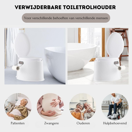 Trendmix Draagbaar Camping Toilet 5L - Lichtgewicht Buiten Toilet met Uitneembare Binnenemmer - Houder voor Toiletpapier Chemisch Toilet Wit/Grijs