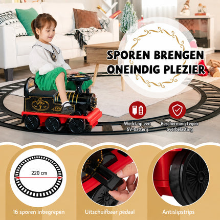 Elektrische Kindertrein met Treinbaan – 16-delige Rail 220 cm – Licht & Geluid – 2,5 km/u – Zwart/Rood