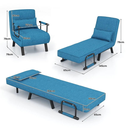 2de kansje Trendmix 4-in-1 Uitklapbare Slaapstoel Belastbaar Tot 150 kg Blauw - Inklapbare Slaapbank Met 6 Standen Verstelbare Rugleuning - Modern Design Logeerbed - Slaapfauteuil