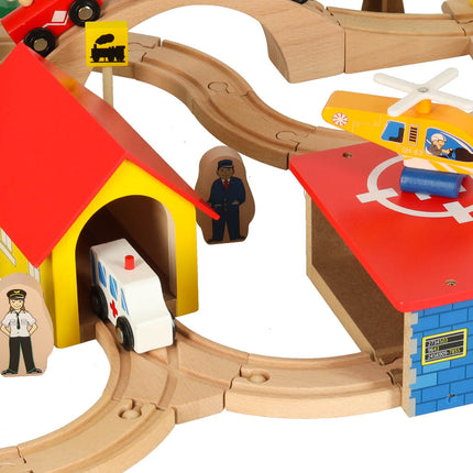 Houten Treinbaan 69-delig – Houten Treinset met Stad, Trein & Auto’s – Vanaf 3 Jaar
