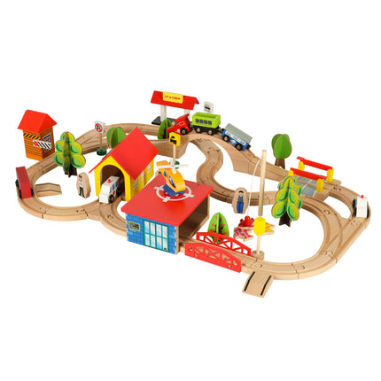 Houten Treinbaan 69-delig – Houten Treinset met Stad, Trein & Auto’s – Vanaf 3 Jaar