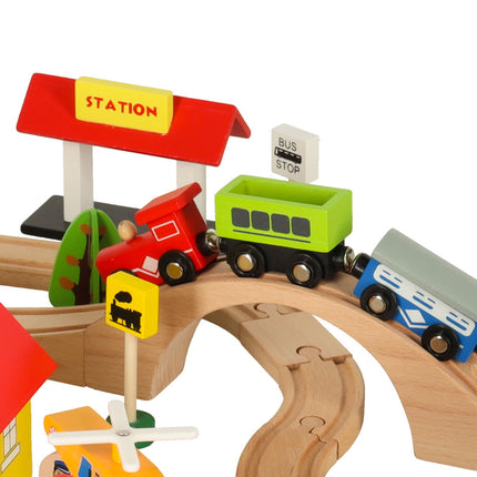 Houten Treinbaan 69-delig – Houten Treinset met Stad, Trein & Auto’s – Vanaf 3 Jaar