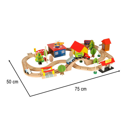 Houten Treinbaan 69-delig – Houten Treinset met Stad, Trein & Auto’s – Vanaf 3 Jaar