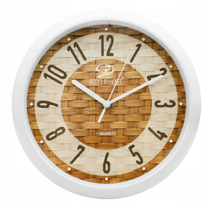 Wandklok 25 cm – Stille Muurklok – Rotan Rietlook – Wit Beige Bruin