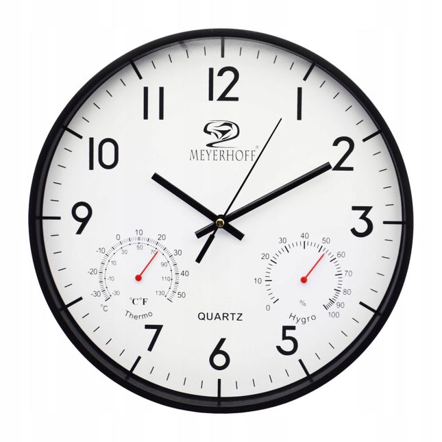 Wandklok 28,4 cm – Stille Muurklok met Thermometer & Hygrometer