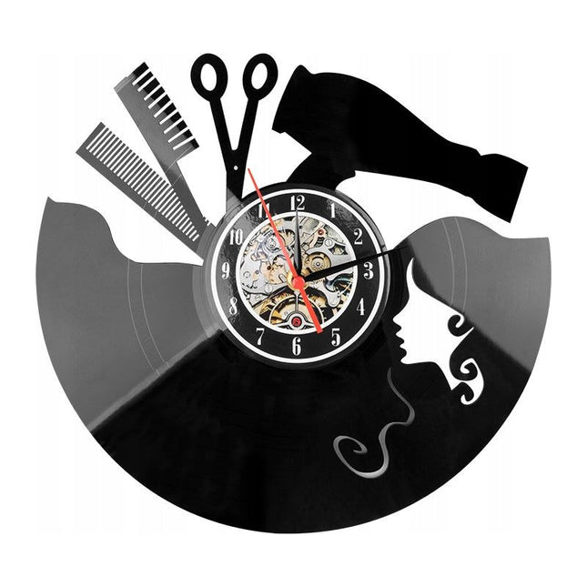 Activeshop Decoratieve Wandklok met Kapper Design - Klok perfect voor in de kapsalon - Barbershop - Vintage Design - Zwart