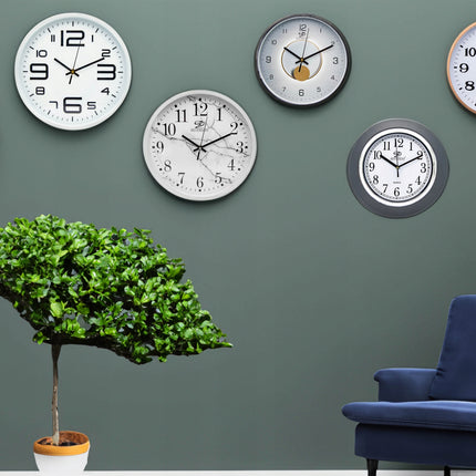 Wandklok 25 cm Zwart Grijs Goud – Stille Analoge Klok met Grote Cijfers – Quartz