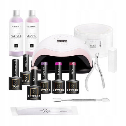 Ocho Nails Nagelstyling Starterspakket Hybride 1 – Compleet met UV/LED Lamp & 4 Gel Kleuren – Inclusief Alle Benodigdheden