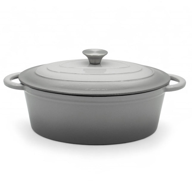 Gietijzeren Braadpan 4,3L met Deksel – Ovale Geëmailleerde Stoofpan & Braadslede – 30 cm – Grijs