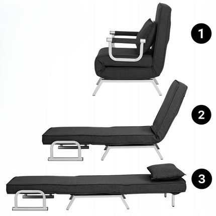 Mebel Elite Bart Luxe 3-in-1 Uitklapbare Slaapstoel Zwart - Inklapbare Slaapbank Met 5 Standen Verstelbare Rugleuning - Belastbaar Tot 125 kg - Moderne Slaapfauteuil - Logeerbed