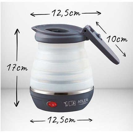 Adler AD 1279 Reiswaterkoker 0,6 Liter 750W – Opvouwbare Siliconen Waterkoker – Compact – Grijs