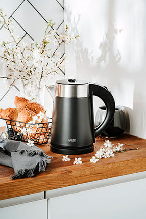 Adler AD 1372 Kleine Waterkoker 0,6 Liter 800W – Mini Waterkoker – Dubbelwandig – Zwart