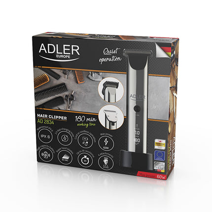 Adler AD 2834 Tondeuse met LCD Display – Draadloos & Met Snoer – 200 Minuten Accuduur – Professionele Haartrimmer