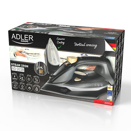 Adler AD 5038 Stoomstrijkijzer 3000W – Keramische Strijkzool – Verticale Stoomfunctie – 350 ml