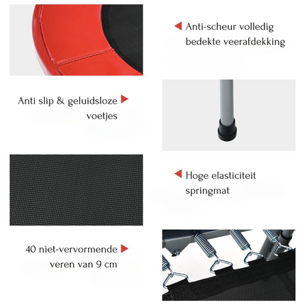 Trendmix XL Dubbele Fitness Trampoline voor 2 personen - 150 kg belasting - Opvouwbare Mini Trampoline Met Verstelbare Leuning - Voor volwassenen en kinderen - 154 x 89 x 92-132 cm - Rood