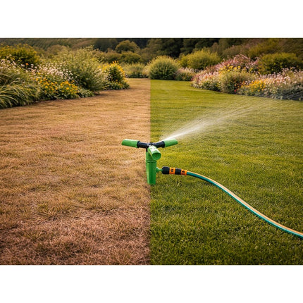DIVODV Tuinsproeier met Grondpen 360° – Gazonsproeier tot 18 m² – Automatische Sprinkler met 3 Sproeiarmen
