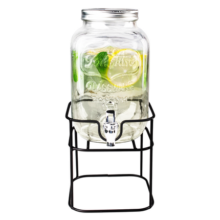 Drankdispenser 4 Liter met Kraantje en Metalen Standaard – Glazen Sapdispenser – Limonadedispenser voor Water, Sap & IJsthee