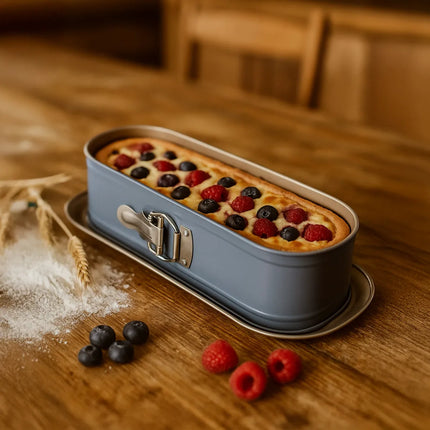 Valdinox Giovanni Ovale Springvorm 34 cm – Blauw met Gouden Accenten – Antiaanbaklaag – Bakvorm voor Cheesecake, Taart & Cake