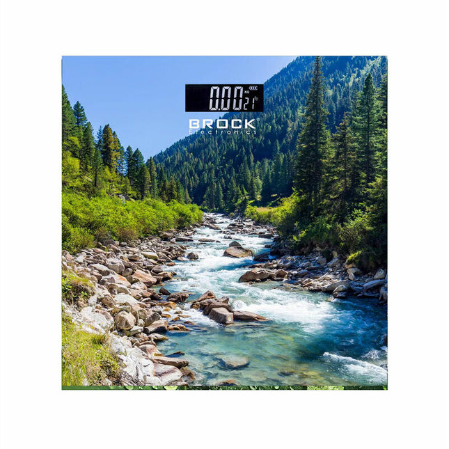 Brock Digitale Personenweegschaal – Rivier en Bergen Print – 30×30 cm – Tot 180 kg – LCD Display – Automatisch Inschakelen – Inclusief Batterijen
