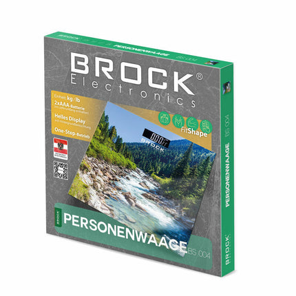 Brock Digitale Personenweegschaal – Rivier en Bergen Print – 30×30 cm – Tot 180 kg – LCD Display – Automatisch Inschakelen – Inclusief Batterijen