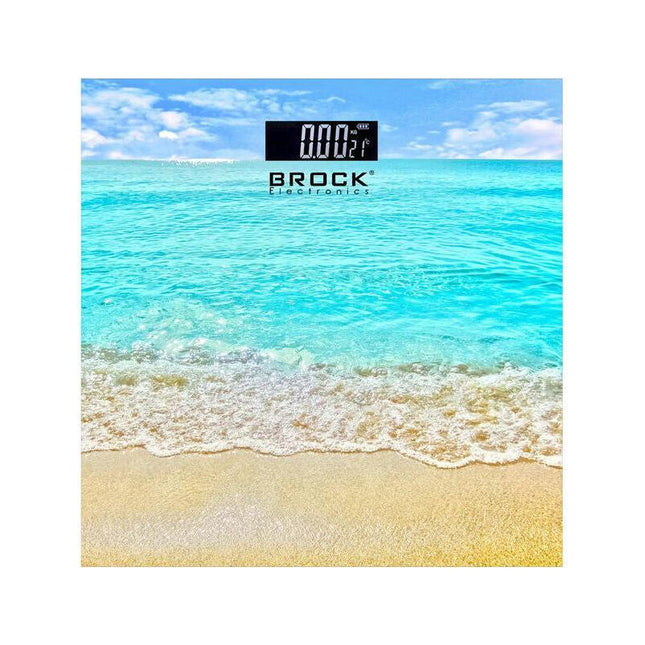 Brock Digitale Personenweegschaal Strand Zee Print – 30×30 cm – Max. 180 kg – LCD Display – Automatische Inschakeling – Inclusief Batterijen