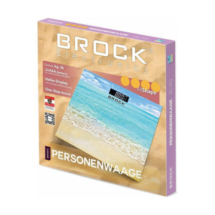 Brock Digitale Personenweegschaal Strand Zee Print – 30×30 cm – Max. 180 kg – LCD Display – Automatische Inschakeling – Inclusief Batterijen