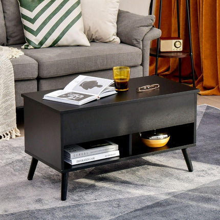 Trendmix Multifunctionele Salontafel Uitklapbaar Zwart - Lift-Top Koffietafel - Verstelbare Woonkamer Tafel 80 x 40 x 44,5 cm