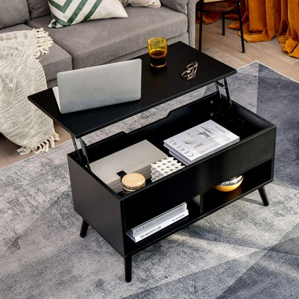 Trendmix Multifunctionele Salontafel Uitklapbaar Zwart - Lift-Top Koffietafel - Verstelbare Woonkamer Tafel 80 x 40 x 44,5 cm