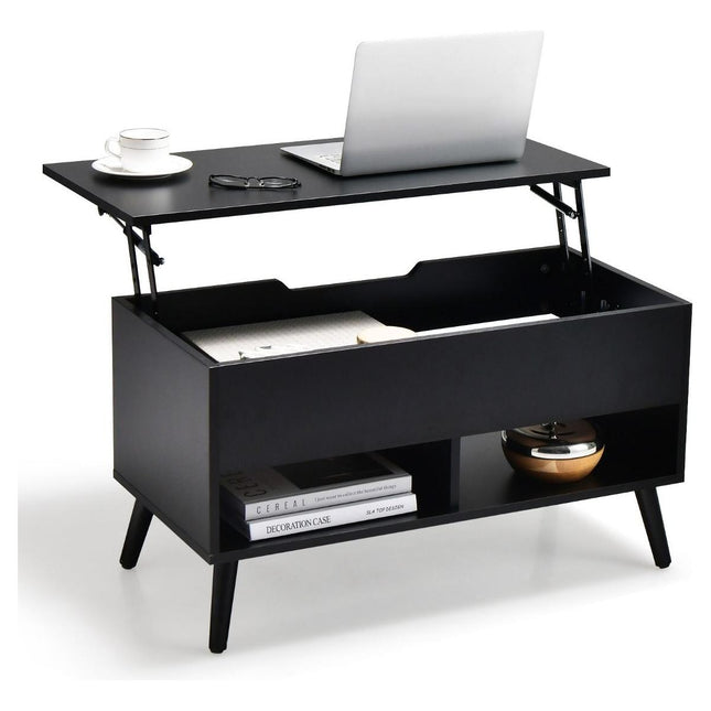 Trendmix Multifunctionele Salontafel Uitklapbaar Zwart - Lift-Top Koffietafel - Verstelbare Woonkamer Tafel 80 x 40 x 44,5 cm