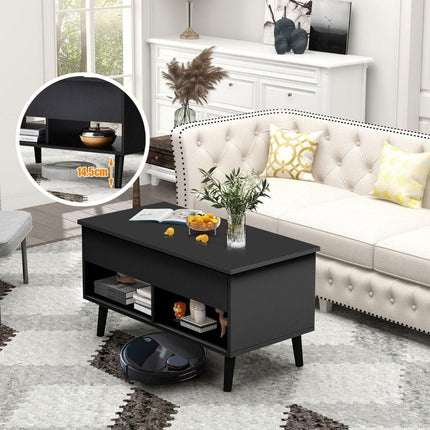 Trendmix Multifunctionele Salontafel Uitklapbaar Zwart - Lift-Top Koffietafel - Verstelbare Woonkamer Tafel 80 x 40 x 44,5 cm