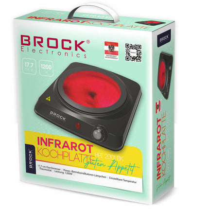 Brock Electronics Elektrische Kookplaat - Infrarood Kookplaat - Compacte 1 Pits - 1200W - Zwart