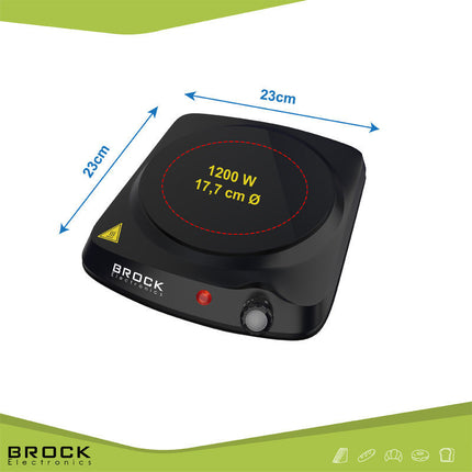Brock Electronics Elektrische Kookplaat - Infrarood Kookplaat - Compacte 1 Pits - 1200W - Zwart