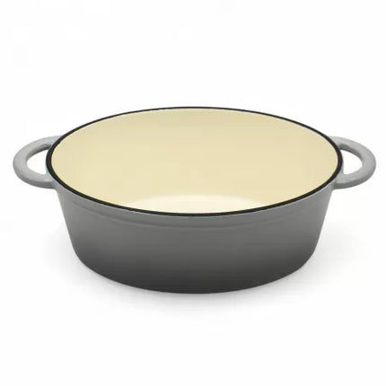 Gietijzeren Braadpan 4,3L met Deksel – Ovale Geëmailleerde Stoofpan & Braadslede – 30 cm – Grijs