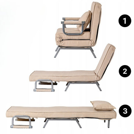 2de kansje Mebel Elite Bart Luxe 3-in-1 Uitklapbare Slaapstoel Beige - Inklapbare Slaapbank Met 5 Standen Verstelbare Rugleuning - Belastbaar Tot 125 kg - Moderne Slaapfauteuil - Logeerbed
