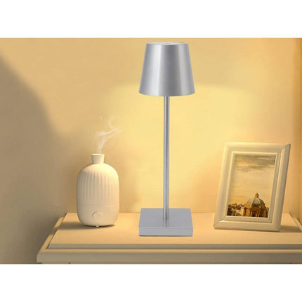 Tafellamp Oplaadbaar - Draadloos en Dimbaar - Moderne Touch Lamp - Nachtlamp Slaapkamer - 3 Tinten Licht - 38 cm - Zilver