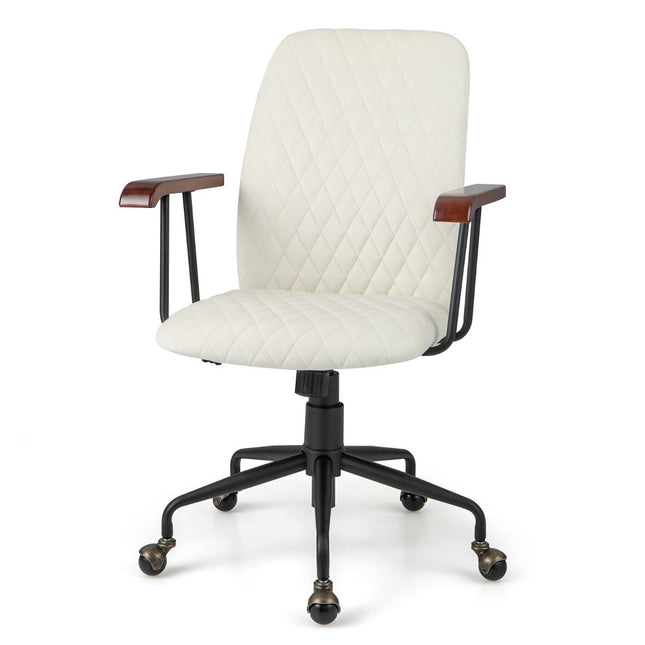 Trendmix Fluwelen Vintage Bureaustoel Met Kantelbare Rugleuning - 150 kg Draagvermogen - Ergonomische Verstelbare Draaibare Thuiskantoor Stoel - Beige