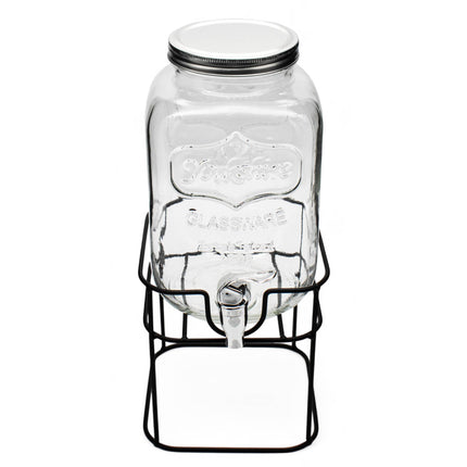 Drankdispenser 4 Liter met Kraantje en Metalen Standaard – Glazen Sapdispenser – Limonadedispenser voor Water, Sap & IJsthee