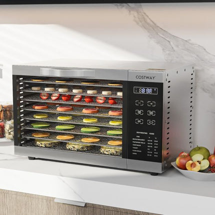 Costway Voedseldroger Met 8 Rekken Temperatuurregeling, Timer, Oververhittingsbeveiliging - Droogoven - Dehydrator - RVS 8 Laags Zilver