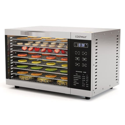 Costway Voedseldroger Met 8 Rekken Temperatuurregeling, Timer, Oververhittingsbeveiliging - Droogoven - Dehydrator - RVS 8 Laags Zilver