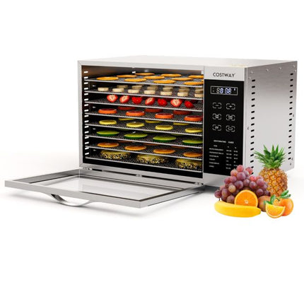Costway Voedseldroger Met 8 Rekken Temperatuurregeling, Timer, Oververhittingsbeveiliging - Droogoven - Dehydrator - RVS 8 Laags Zilver