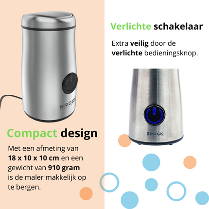 Brock Elektrische Koffiemolen Zilver - Koffiebonen Maler - Voor Kruiden, Noten & Specerijen - Snel & Stil - BPA-vrij - RVS Mes