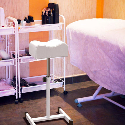 Trendmix Pedicure & Manicure Voetensteun – Verstelbare Hoogte 45–65 cm – Ergonomisch – Staal & Wit Leer