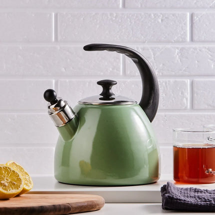 Altom Design Balbina exclusieve fluitketel Emaille 2.5 Liter - Retro Waterketel - Geschikt voor alle warmtebronnen - Groen