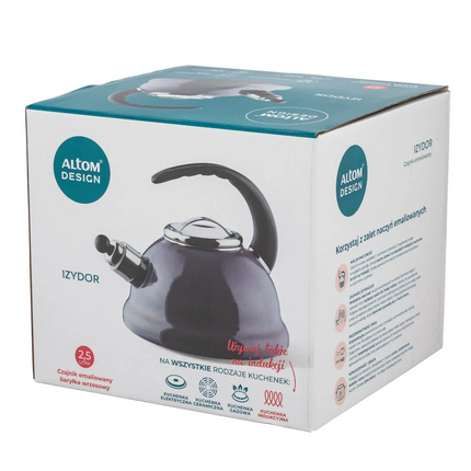 Altom Design Izydor Fluitketel Emaille  2.5 Liter - Ook Geschikt Voor Inductie - Retro Waterketel - Licht Paars