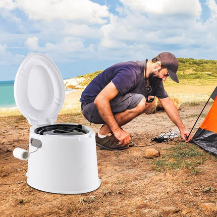 Trendmix Draagbaar Camping Toilet 5L - Lichtgewicht Buiten Toilet met Uitneembare Binnenemmer - Houder voor Toiletpapier Chemisch Toilet Wit/Grijs