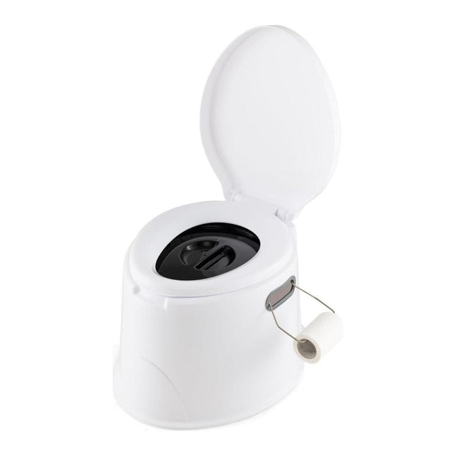 Trendmix Draagbaar Camping Toilet 5L - Lichtgewicht Buiten Toilet met Uitneembare Binnenemmer - Houder voor Toiletpapier Chemisch Toilet Wit/Grijs