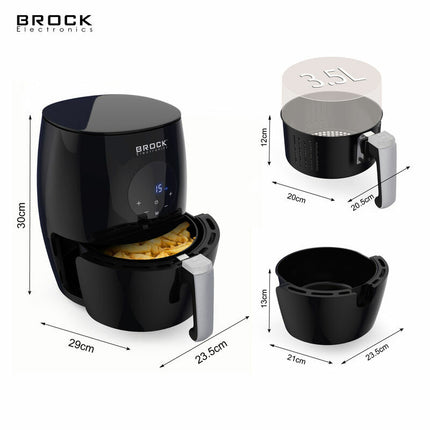 Brock Electronics Digitale Airfryer 3.5 Liter 1200W PFAS Vrij - Heteluchtfriteuse - Zwart - 6 Automatische Programma's