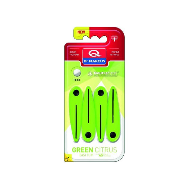 Dr. Marcus Easy Clip Green Citrus luchtverfrisser met neutrafresh technologie - Autogeurtje voor in de auto - Tot 45 dagen geurverspreiding - 4 clips voor 4 sterktes