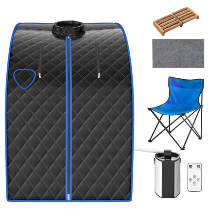 2de kansje Costway Draagbare Stoomsauna met kruidenkistje 3L - Opvouwbare Persoonlijke Therapeutische Sauna - Met Verstuiving Functie - Inclusief stoel en voetmassageroller - 78 x 87 x 101 cm